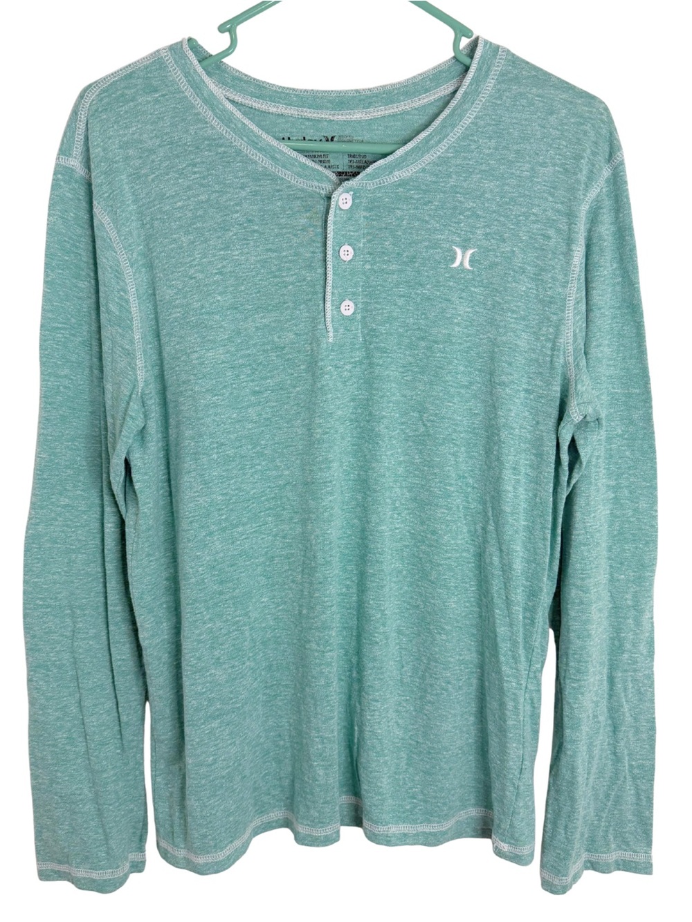 3/$20 Hurley Turquoise Long Sleeve Henley Shirt Size Medium